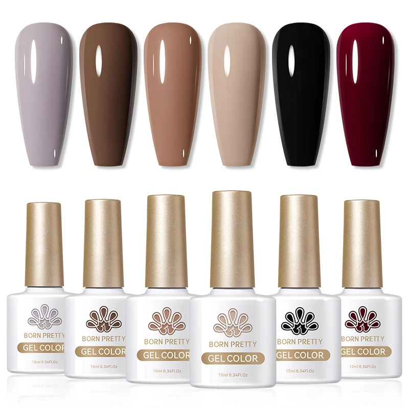 BORN PRETTY Set di smalti gel per unghie da 6 pezzi Kit autunno giallo marrone Soak off UV LED Set di smalti semipermanenti per unghie