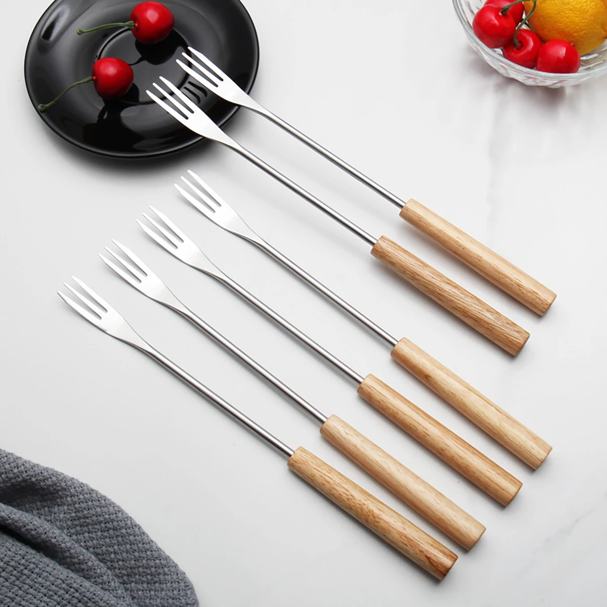 6pcs Stainless Steel Fruit Fork Set Cheese Hot Pot Fork Dessert Cake Fork Cream Salad Fork Kitchen Restaurant Gadget