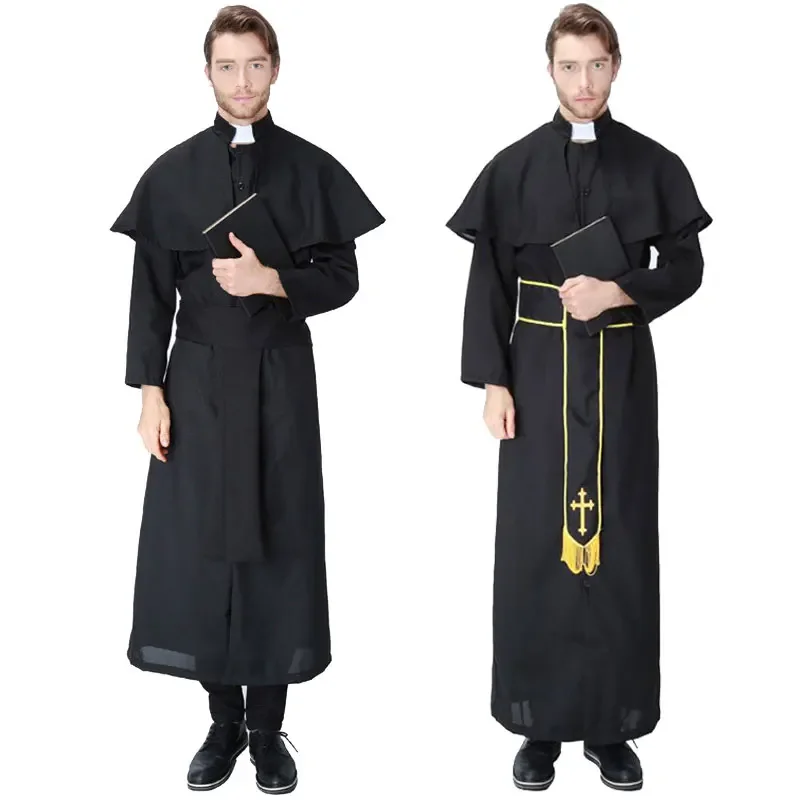 

Men Catholic Church Religious Mass Missionary Robe Clergy Men Cosplay Clothing Halloween Carnival Party Priest Costume