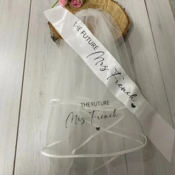 Personalized Future Mrs Veil And Sash Set Custom Bride To Be Bachelorette Hen Party Bridal Shower Wedding Satin Sash and Veil