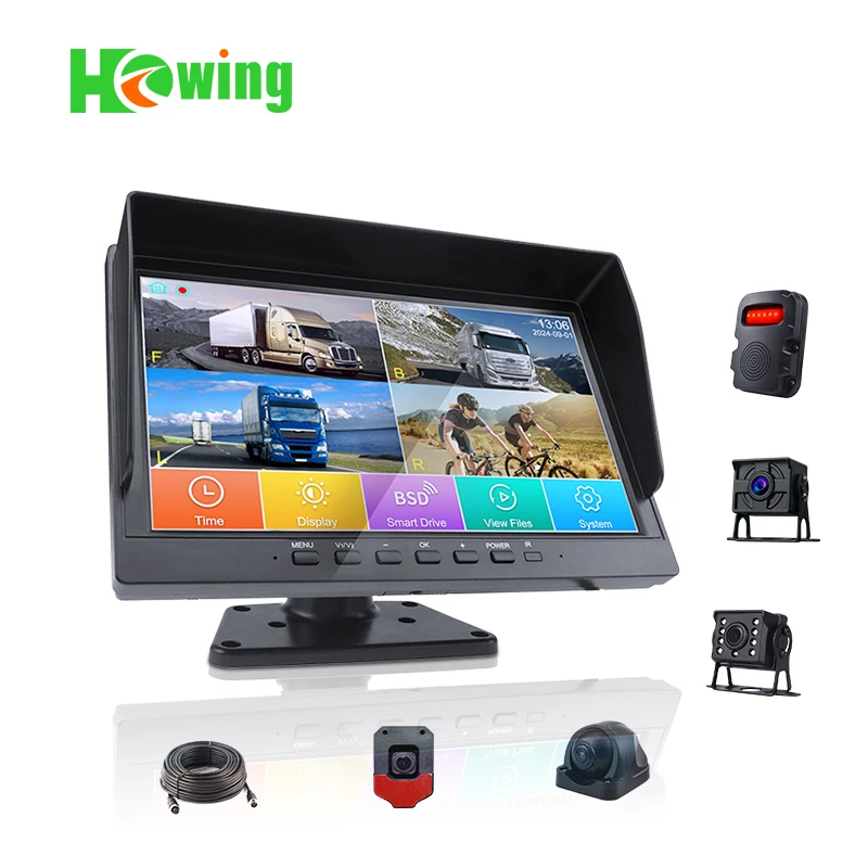10-Inch Truck Blind Spot Camera DVR Recorder System,4-Channel AHD 720P Backup Monitor with IP68 Waterproof&Reversing Aid Display