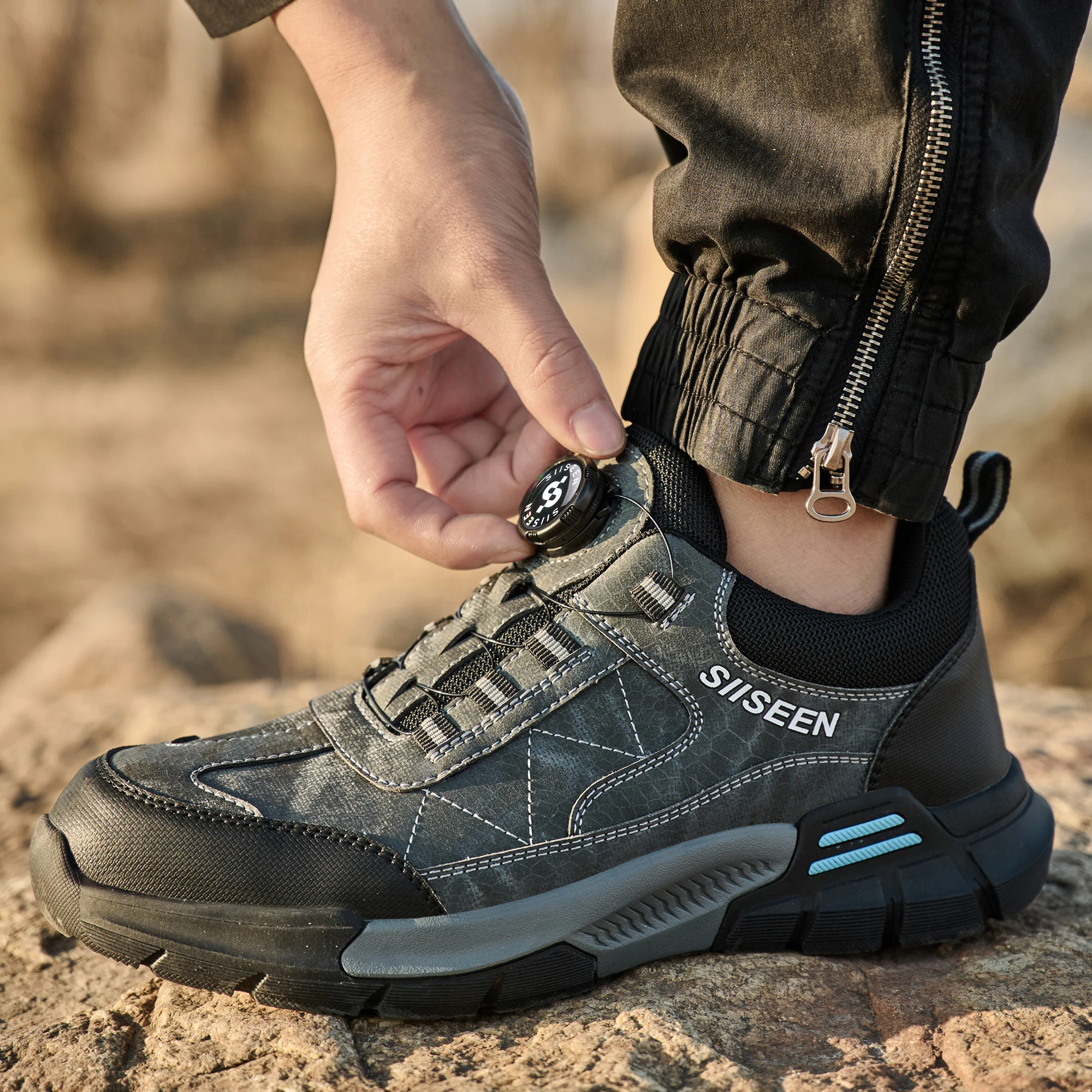 أحذية السلامة الصناعية للرجال الصلب تو المضادة للثقب كيفلر المألوف زر التفاصيل المضادة للانزلاق وحيد أحذية العمل الراحة