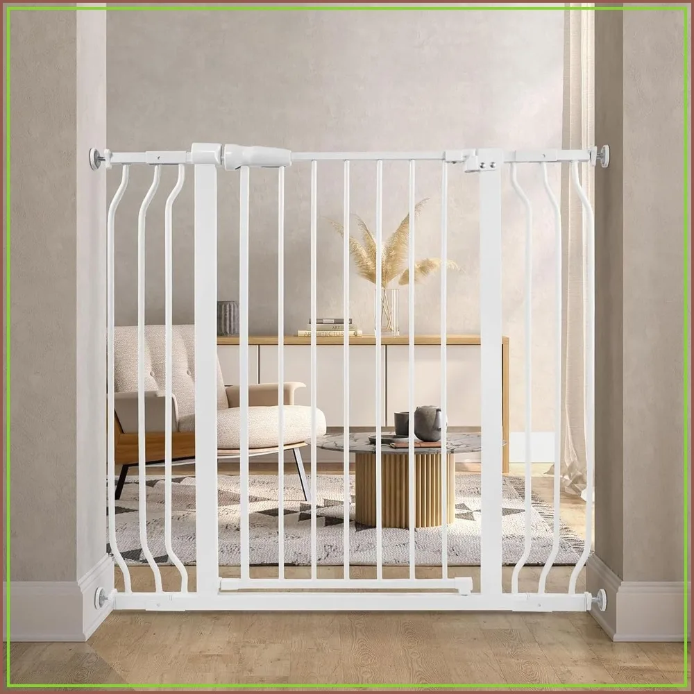 Easy Walk-Thru Safety Gate 29.1-43.3 in Adjustable Steel Barrier for Stairs Doorways Hallways
