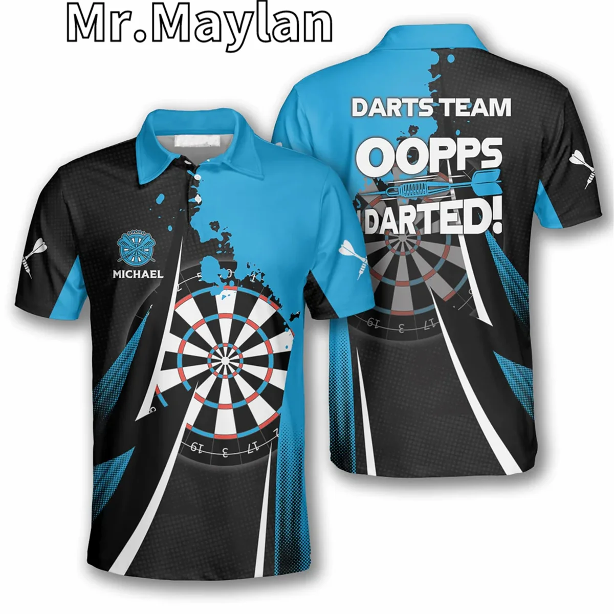 Personalized Oopps I Darted Dartboard 3D Sport Polo Shirt Men Women Dart Team Name Uniform Tee Gift for Darts Lovers Unisex Tops