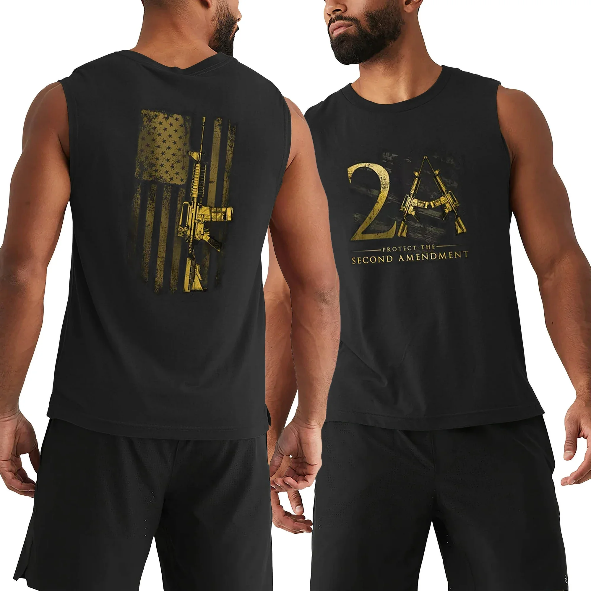 Retro USA Flag AR-15 Support 2nd Amendment Gun Rights Tanktop 100% Cotton O-Neck Summer Casual Mens Tank Tops Sleeveless T-shirt