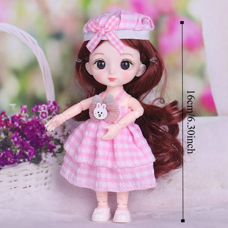 Muñeca BJD bonita con ropa y ropa, Mini muñeca de niña con 13 articulaciones móviles con ropa, cara bonita, ojos azules, 1/12