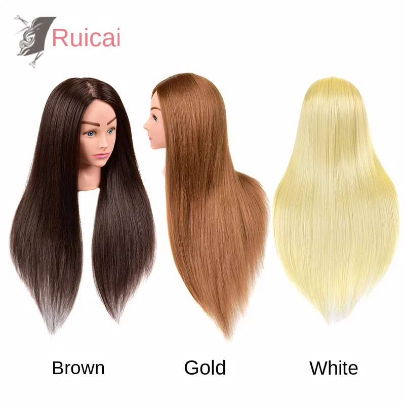 

High Quality Mixed Hair 70% Animal Hair 30% High Temperature Silk Wig Hair Knitting Hair Dyeing False Head Mold 60cm