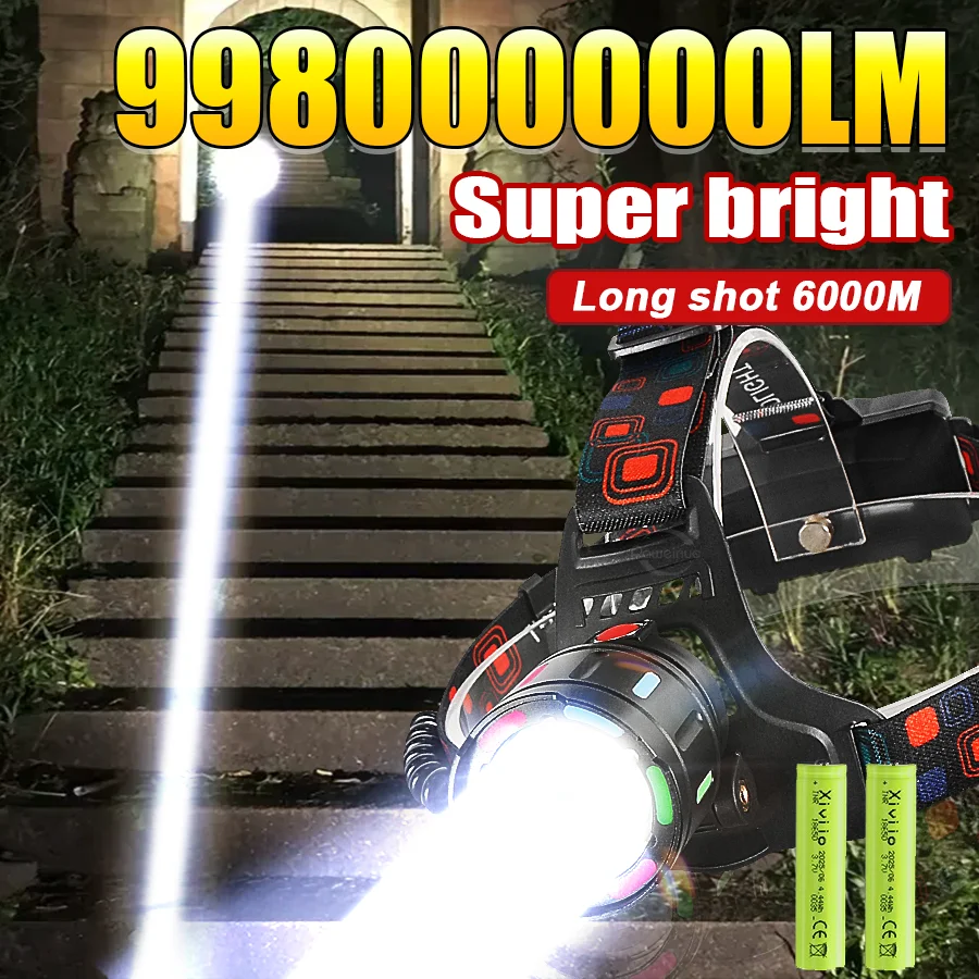 

998000000LM Most Powerful Headlamp 18650 Rechargeable High Power LED Head Flashlight Fishing Head Lantern Professional Light