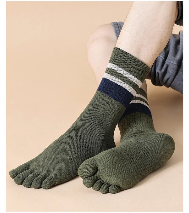 5 Paar Frottee-Zehensocken für Herren, Baumwolle, gestreift, dick, weich, elastisch, schweißabsorbierend, warm halten, Partykleid, lange 5-Finger-Happy-Socken – Detail 15