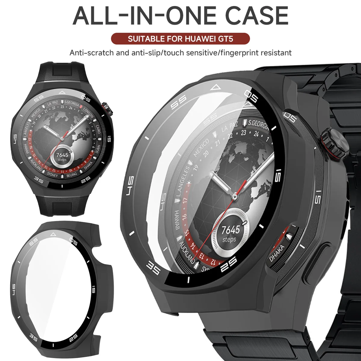 Case for Huawei Watch GT 5/GT5 Pro 46mm Tempered Glass Screen Protector&Hard PC Protective Bumper Huawei GT5 Cover Accessories