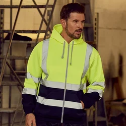 Custom LOGO High Visibility Safety Hoodied Sweatshirt Pullover Hi Vis Fleece jacket Safety Workwear