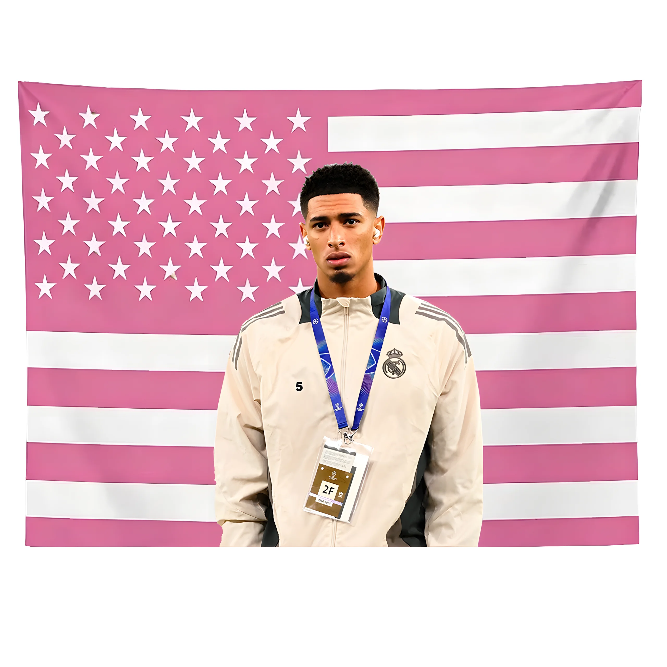 Jude Bellingham Football Athlete Tapestry, Pink American Flag Portrait Wall Hanging for Sports Fan Living Room Bedroom Dorm Deco