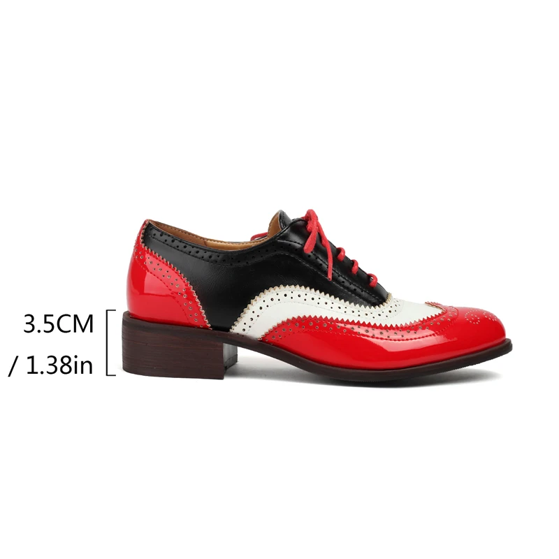 Large Size 45 46 47 Womens British Style Retro Mix Color Oxfords Pumps punta tonda Cross Tied Hollow Cutout Mid Heels Brogue Shoes