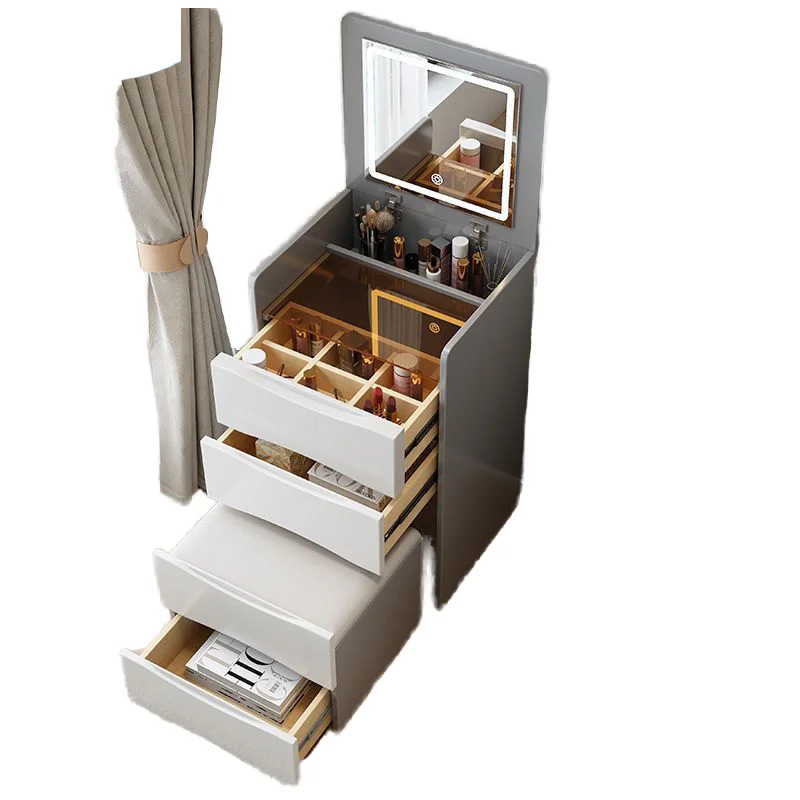 Minimalist Style Wood Panel Multi-function Extendable Foldable Dressing Table Standing Lighted Contemporary Design Bedroom