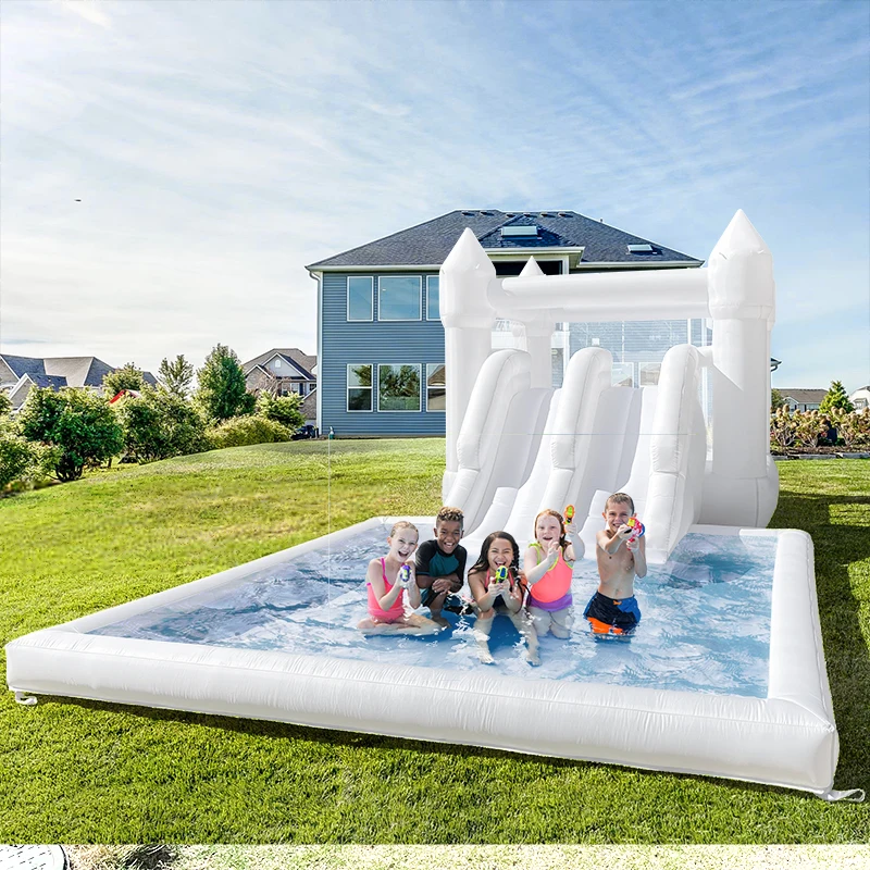 Duża dmuchana zjeżdżalnia wodna 5,7 m x 3 m, dmuchany zamek do skakania, zabawa wodna na przyjęcia dla dzieci, zewnętrzne zjeżdżalnie wodne, basen z kulkami.