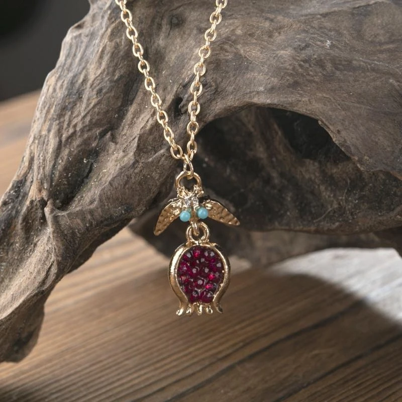 

E56A Vintage Pomegranate Pendant Necklace Drop Earrings All-match for Party