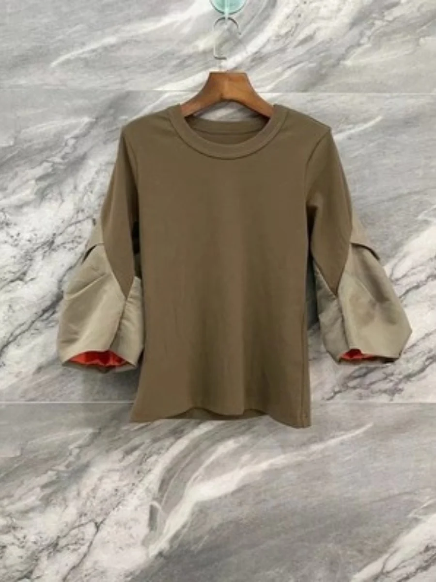 FOG SACAI SS24 New Patchwork Batwing Sve Waist Cinched Cotton Long Sve Loose Sweatirt T-irt Organic Cotton Bell Sve