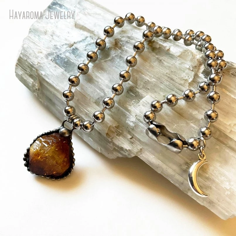 10Pcs Citrine Stainless Steel Ball Chain Necklace Natural Crystal Minimal Layering Boho Witch Women Goth Gemstone Jewelry