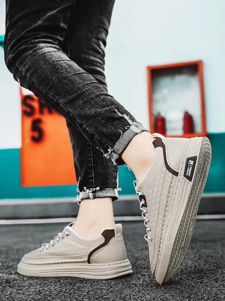 Herren-Freizeitschuhe für Frühling und Sommer, atmungsaktive, schnürsenkellose Lederschuhe, superweich und strapazierfähig, Herren-Boardschuhe – Detail 8