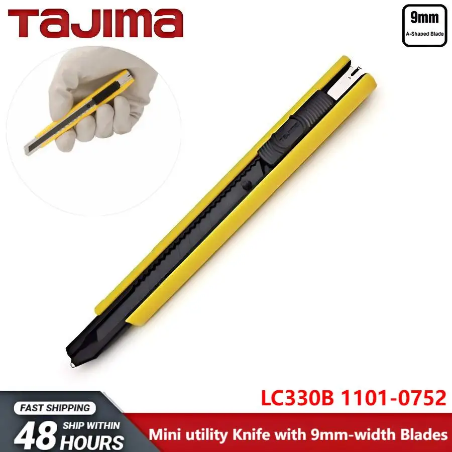 TAJIMA 1101-0752  Mini Utility Knife with 9mm-width A-type Stainless Steel Blades and Automatic lock Push Button Cutting Tools