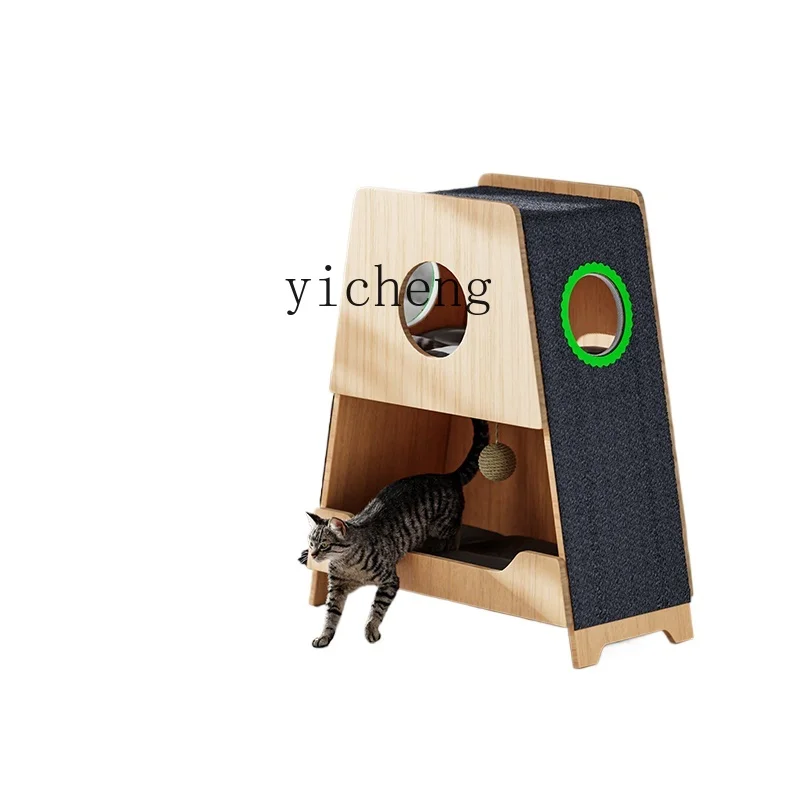 

Tqh Solid Wood Cat Climbing Frame Cat Nest Integrated House Villa Four Seasons Universal Ground Double-Layer Kennel