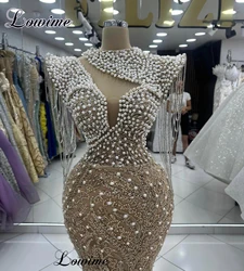 2024 New Fashion Brown Evening Dresses With Pearls Vintage Sleeveless Prom Party Dresses Mermaid Robes De Soirée Cocktail Dress