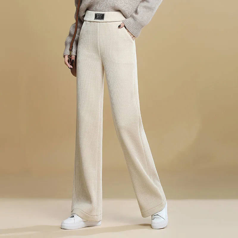 

Chenille Casual Loose Drape Wide Leg Pants High Waist Plush Thicken Warm Women Straight Pants 2023 New Autumn Winter Trousers