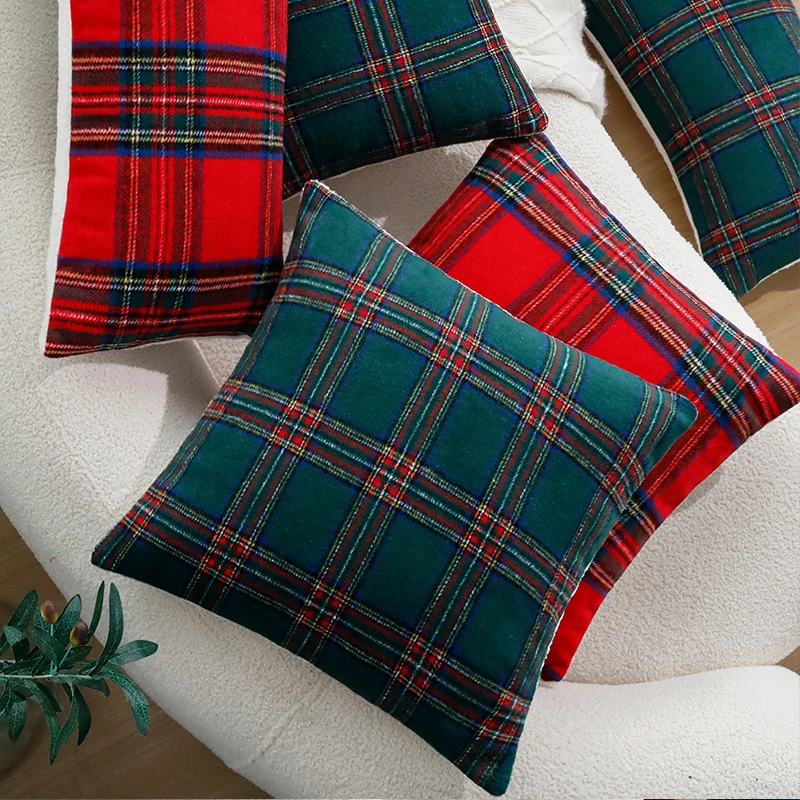 

Cushion Cover 30x50cm Christmas Supplies Retro Red/Green Plaid -Single Pillowcase for Party Car Sofa Christmas Home Decoration