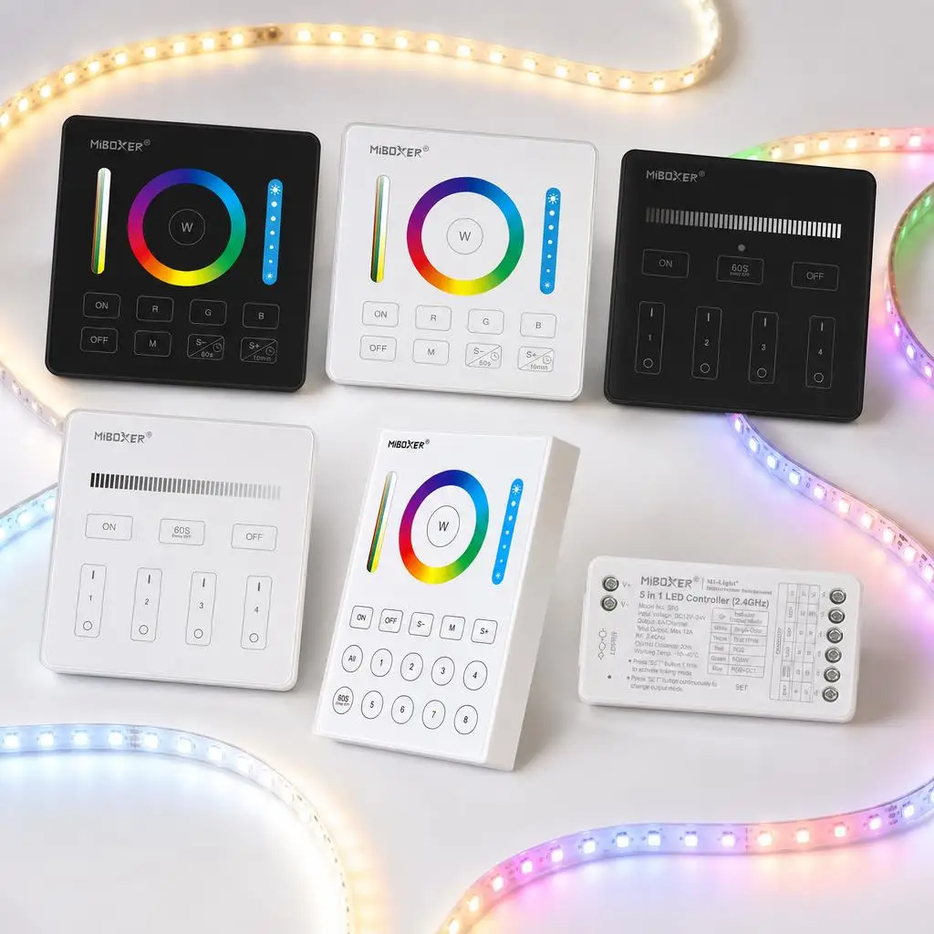 MiBoxer DC12-24V 2.4GHzRF SR5 B0 B1 B2 B3 B4 5In1 Single/Dual white RGB RGBW RGB+CCT COB smart Led Strip Light Dimmer Controller