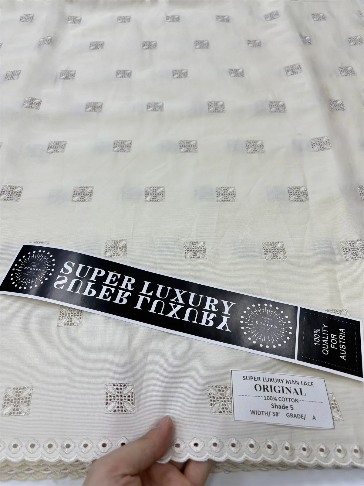 5 Yards Nigerian 100% Cotton Polish Satin Embroidery Fabric High Quality Swiss Voile Lace Material For Men Dubai Style 15A55