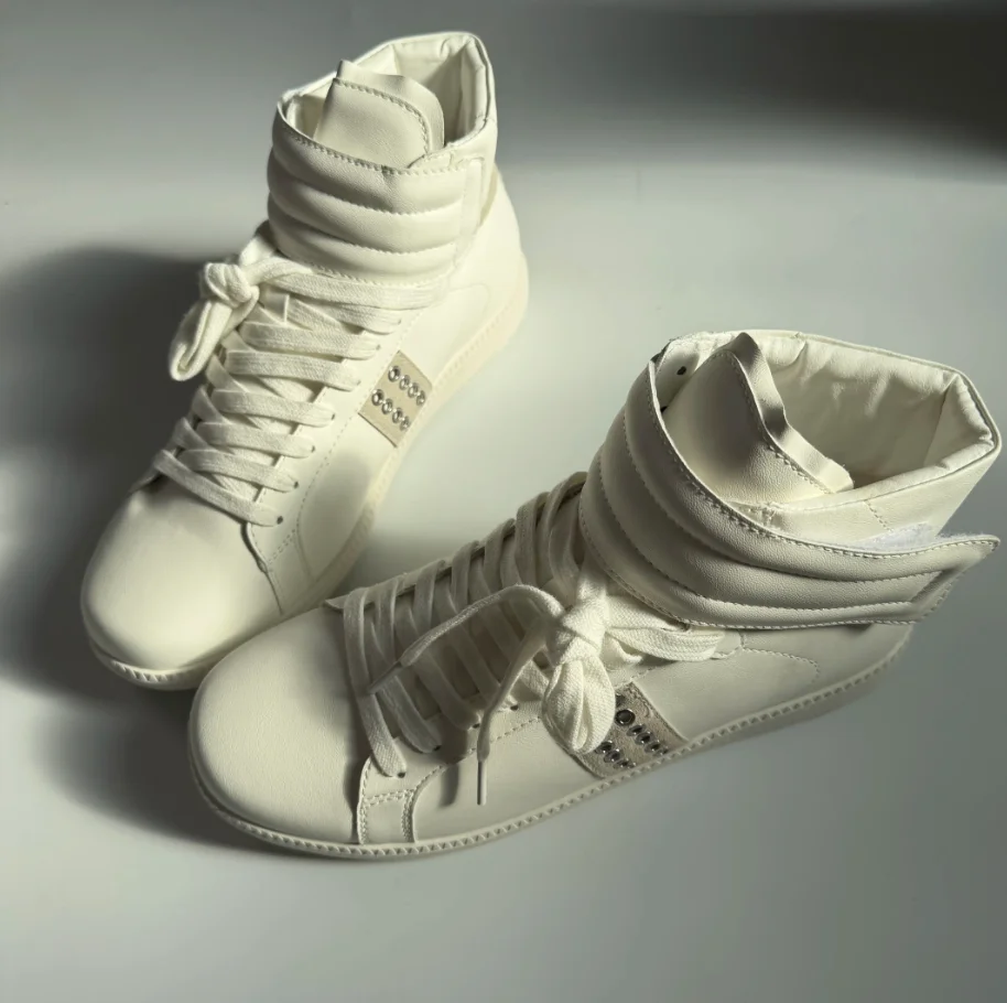 Men's High Tops Street Sneakers Lace Up Round Toe Height Increasing Detail Padded Collar Casual Fashion Comfortable Sport Shoes