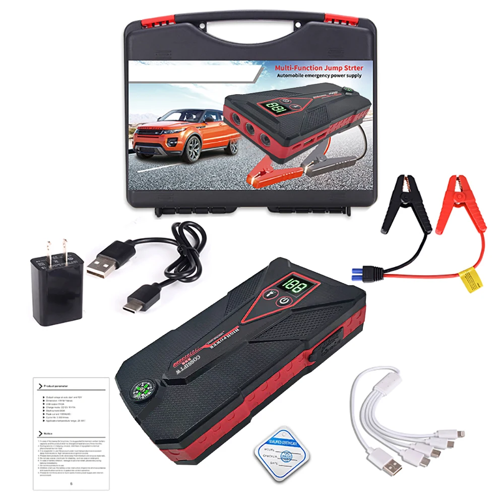 12v Multi Function Portable Car Battery Charger Jump Starter And Tire Inflator 20000mah