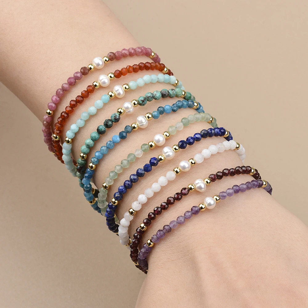 3MM Nature Stone and Freshwater Pearl Bracelet Suitable For Men And Women Daily Wear Holiday Gift Bracelet Jewelry