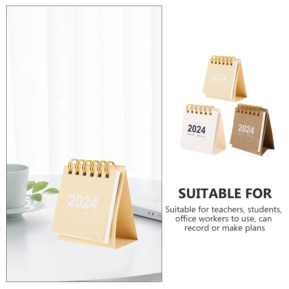 3 Pcs 2024 Desk Calendar Date Simple Style Note Standing Mini Flip for Paper Small Office Desktop