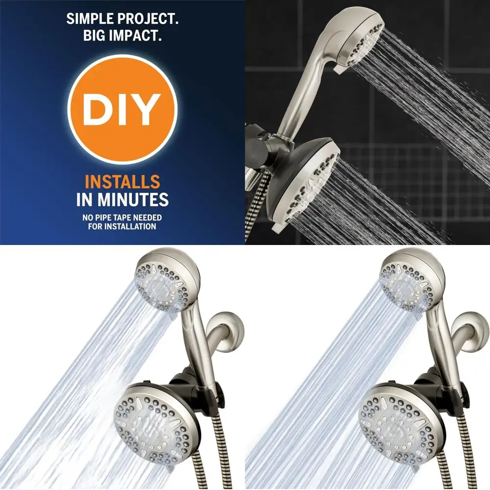 

2-in-1 12-Setting Dual Shower System with 5-Foot Hose, PowerPulse Massage, Brushed Nickel - XET-639E-649E