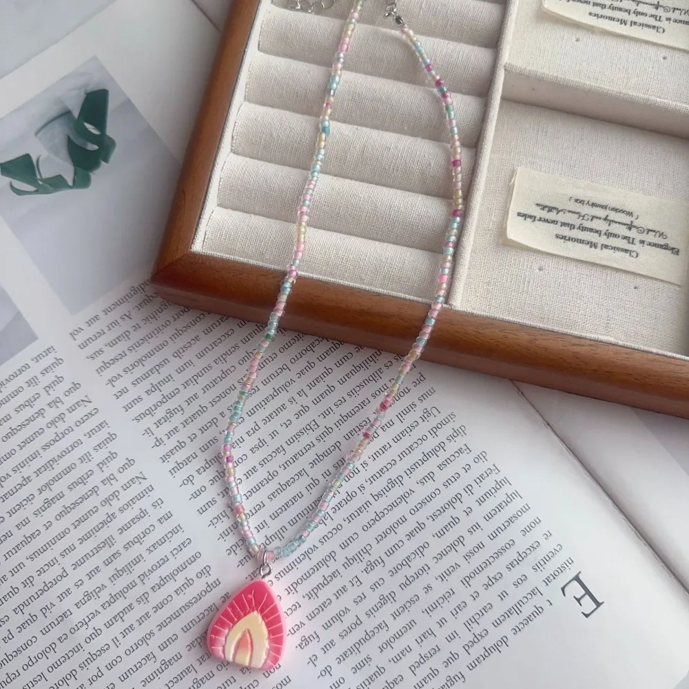 Bohemian Fruit Pendant Necklace Rice Beads Colorful Handmade Fruit Jewelry Adjustable Fruit Shape Rice Beads Choker Summer Wear