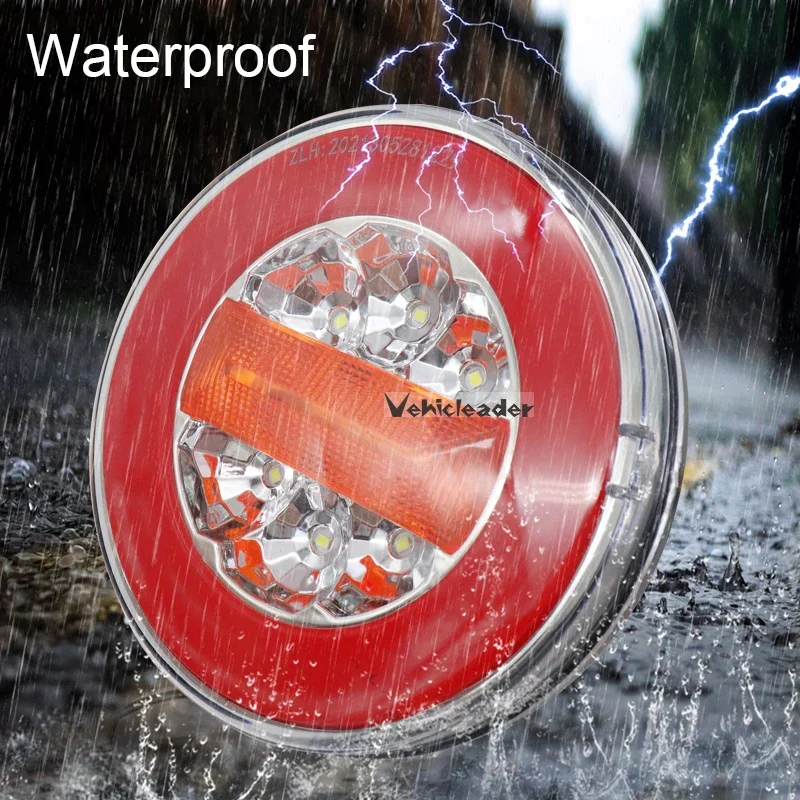 2Pcs 12V 24V Truck Trailer Dynamic Turn Light Reverse Stop Signal Round Tail Lights Tractor RV Van Sequential Turn Signal Lamps