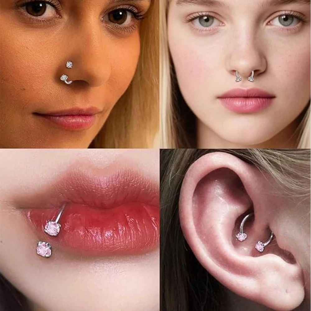 Nose Piercing Kit Gold Horseshoe Nose Ring 18G Silver Nose Piercing Gun Stainless Steel Nostril Piercings Kit