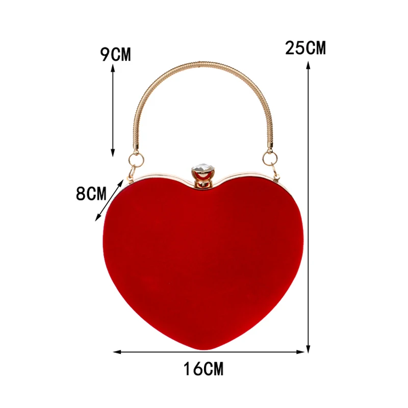 New Female Bags Heart Design Velvet Day Clutch Luxury Metal Rhinestones Evening Bags Lady Fashion Purse