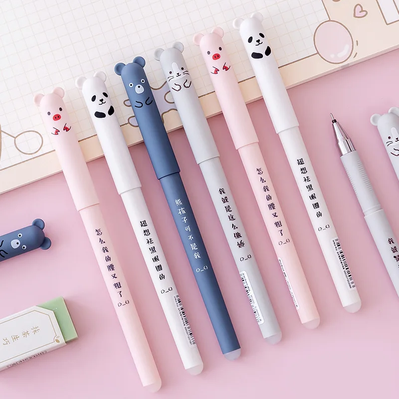 

180Pcs Cartoon Animals Erasable Pen 0.35mm Cute Panda Cat Magic Pens Gel Pens For School Writing Novelty Stationery Girls Gifts