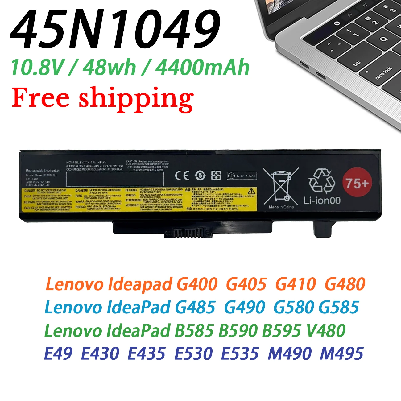 New  L11L6Y01 Laptop Battery For Lenovo Ideapad G400 Y480 Z480 ThinkPad  75+ E430 E435 E530 E535 45N1048 45N1049 10.8V 48Wh