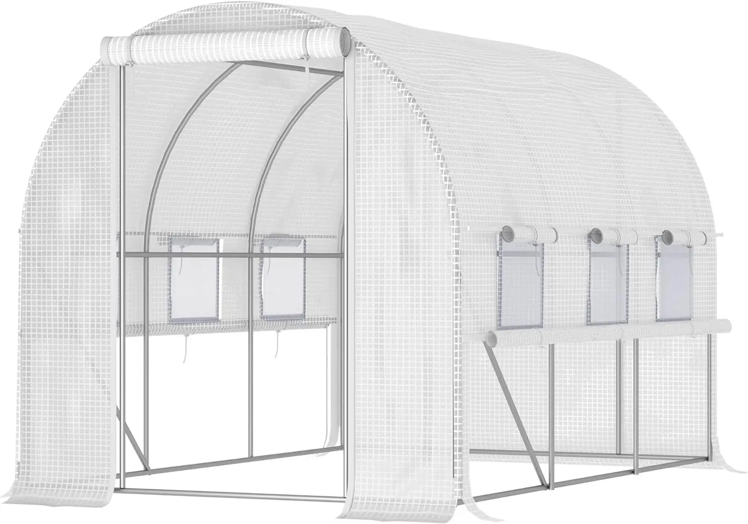 

Walk-in Tunnel Greenhouse, Outdoor Green House with Anti-Tear PE Cover, Zipper Doors and Mesh Windows, White