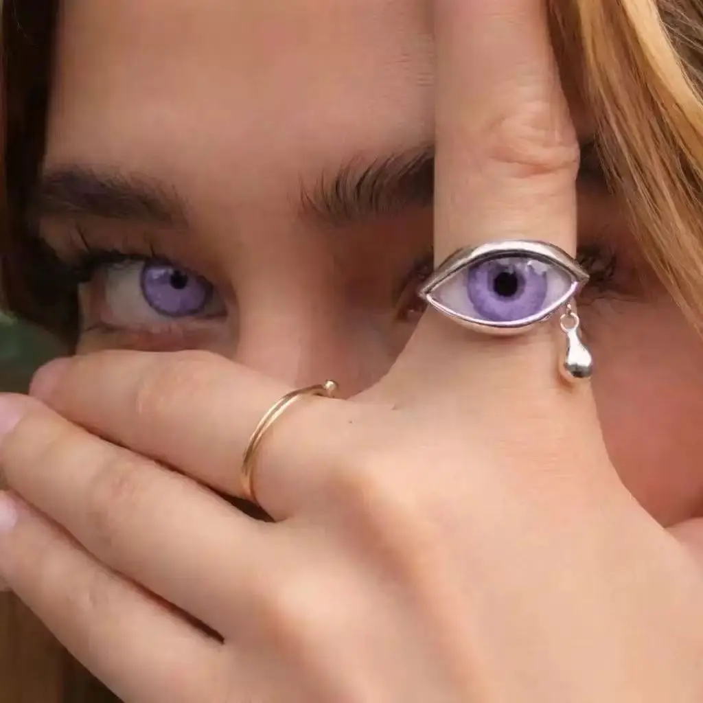 Medieval Big Eye Tears Ring, Magic Book Necklace Accessory