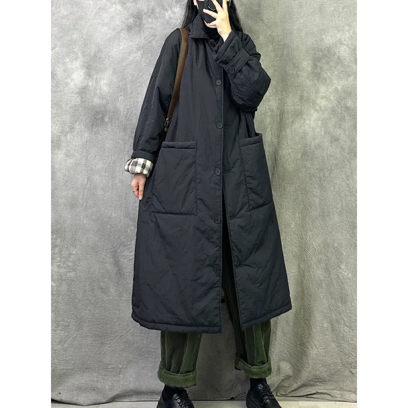 

ZEMOREXMZ 2025 New Winter Loose Over Size Solid Color Thickened Quilted Coat Women's Trench Coat Mid-length Cotton Padded Jacket
