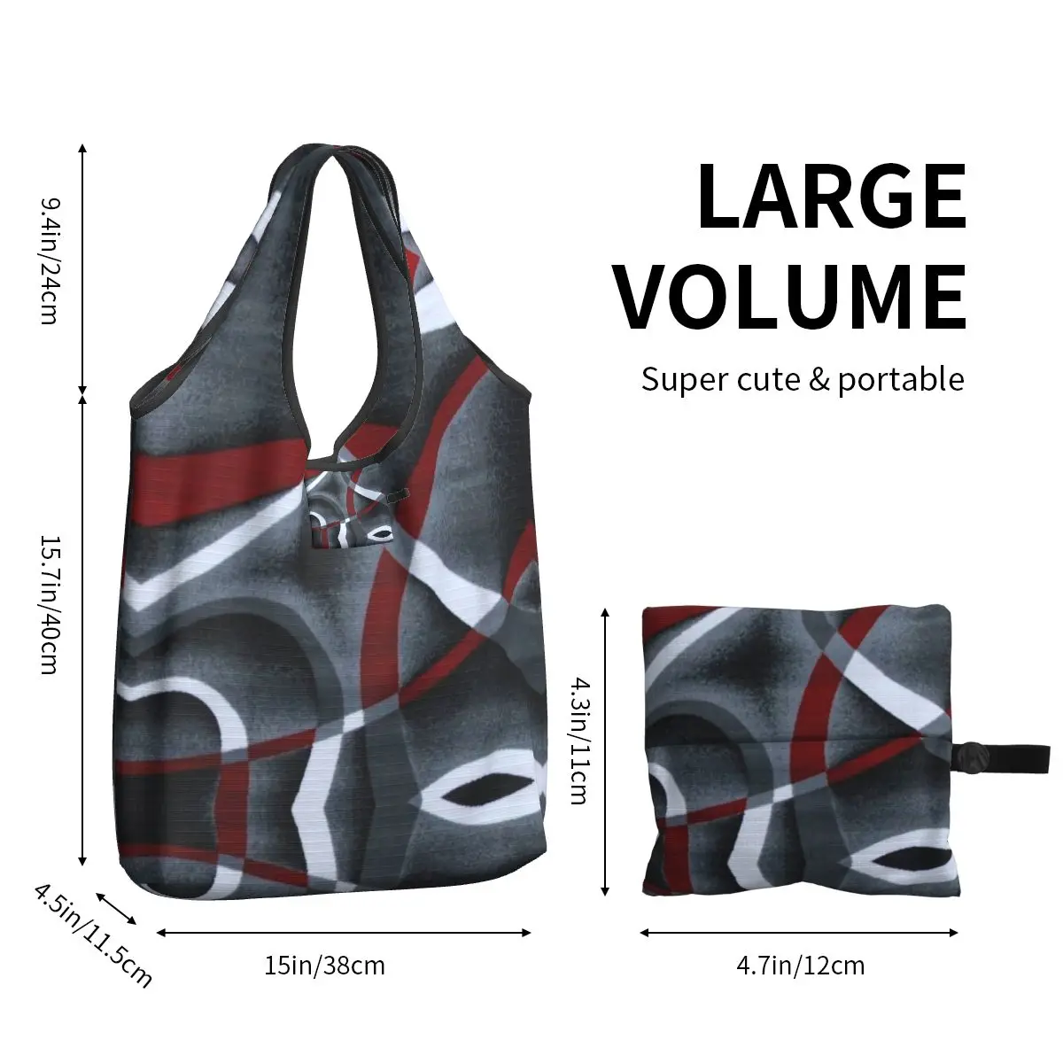 Custom Modern Abstract Gray Red Swirls Shopping Bag Portable Big Capacity Groceries Colorful Texture Geometric Tote Shopper Bags