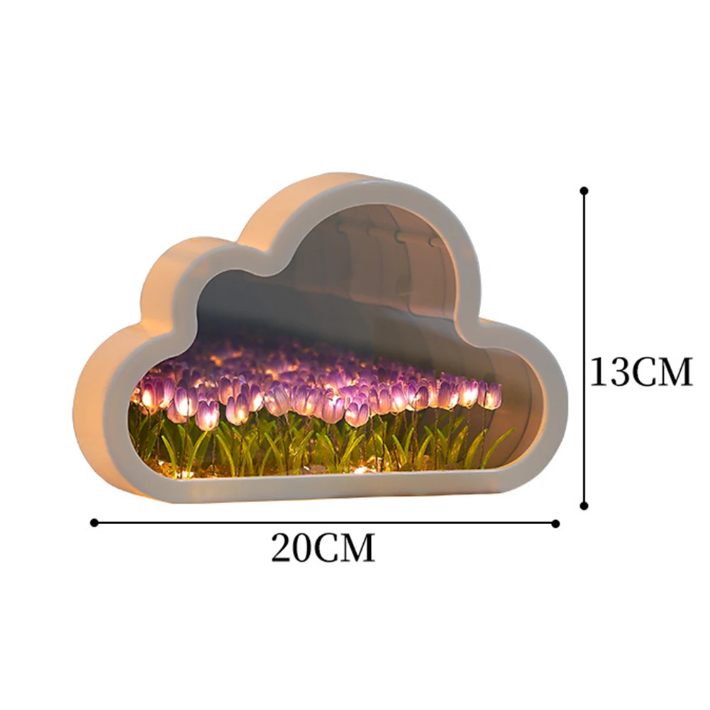 DIY Tulip Night Light Cloud Shape Mirror Simulation Flower Sleeping Table Lamp Home Bedroom Decoration Birthday Gifts drop ship