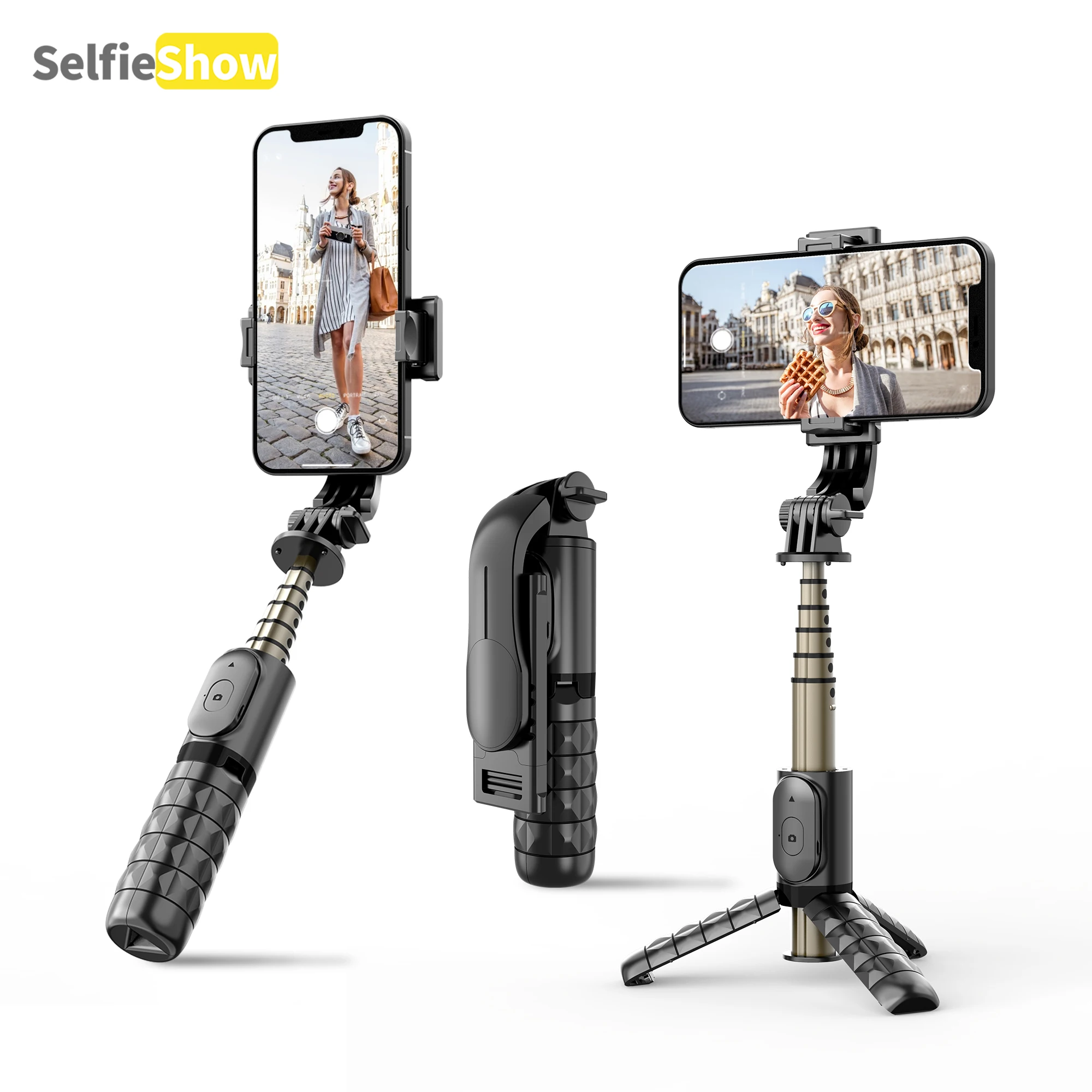 

Q10 Aluminum Alloy Mini Bluetooth Tripod Selfie Stick 360° Rotation Tripe Stabilizer Brackets with Phone Holder for Vlog/Video