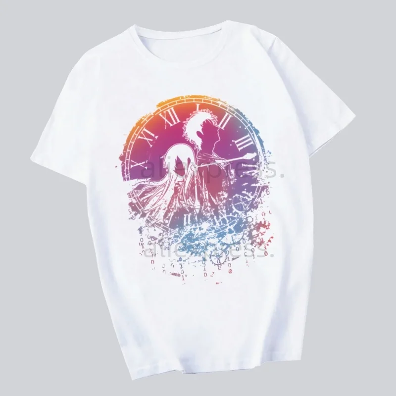 

Steins Gate Anime Okabe Rintarou Makise Kurisu Hot Sale Print Funny Graphic T Shirts Men/women Summer Harajuku Mens Streetwear