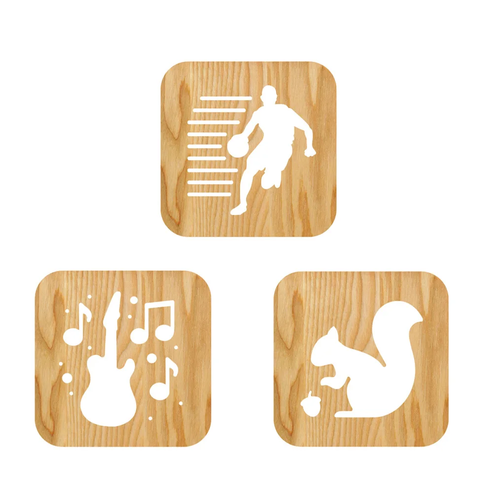 

3D Squirrel Night Light Wooden Led Bedside Lamp Square Hollow Carved Design Smooth Surface Decorative Small Night Light For