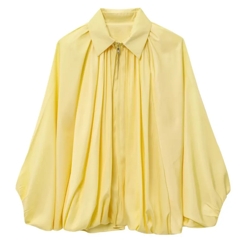 

2025 Spring New Arrival Womens Fashionable Loose Batwing Sleeve Puffy Ruffled Pilot Shirt Jacket Trendy & Versatile Outerwear
